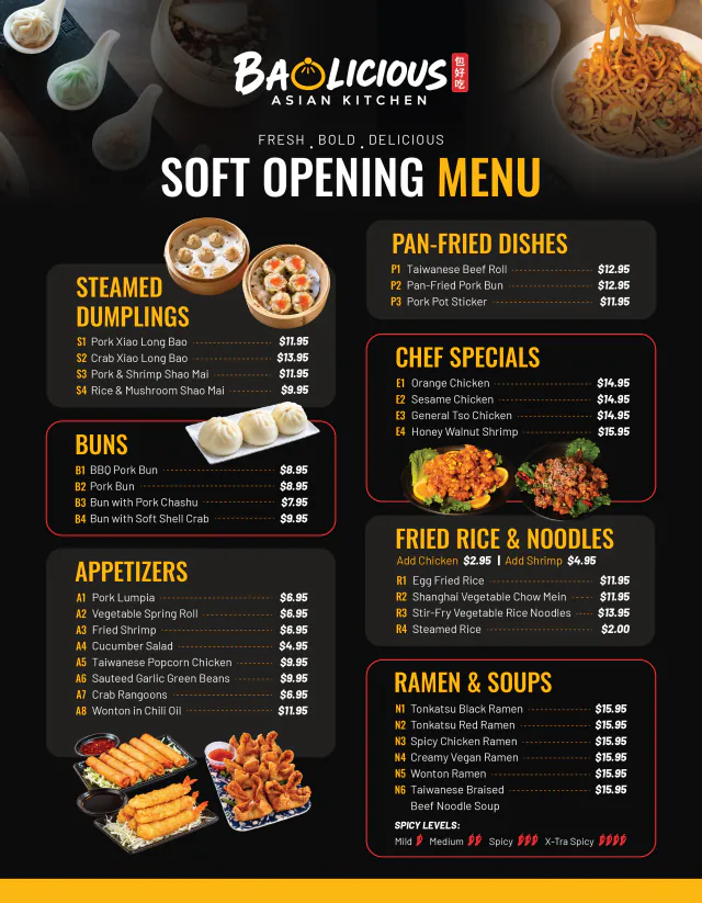 Baolicious Austin printed menu